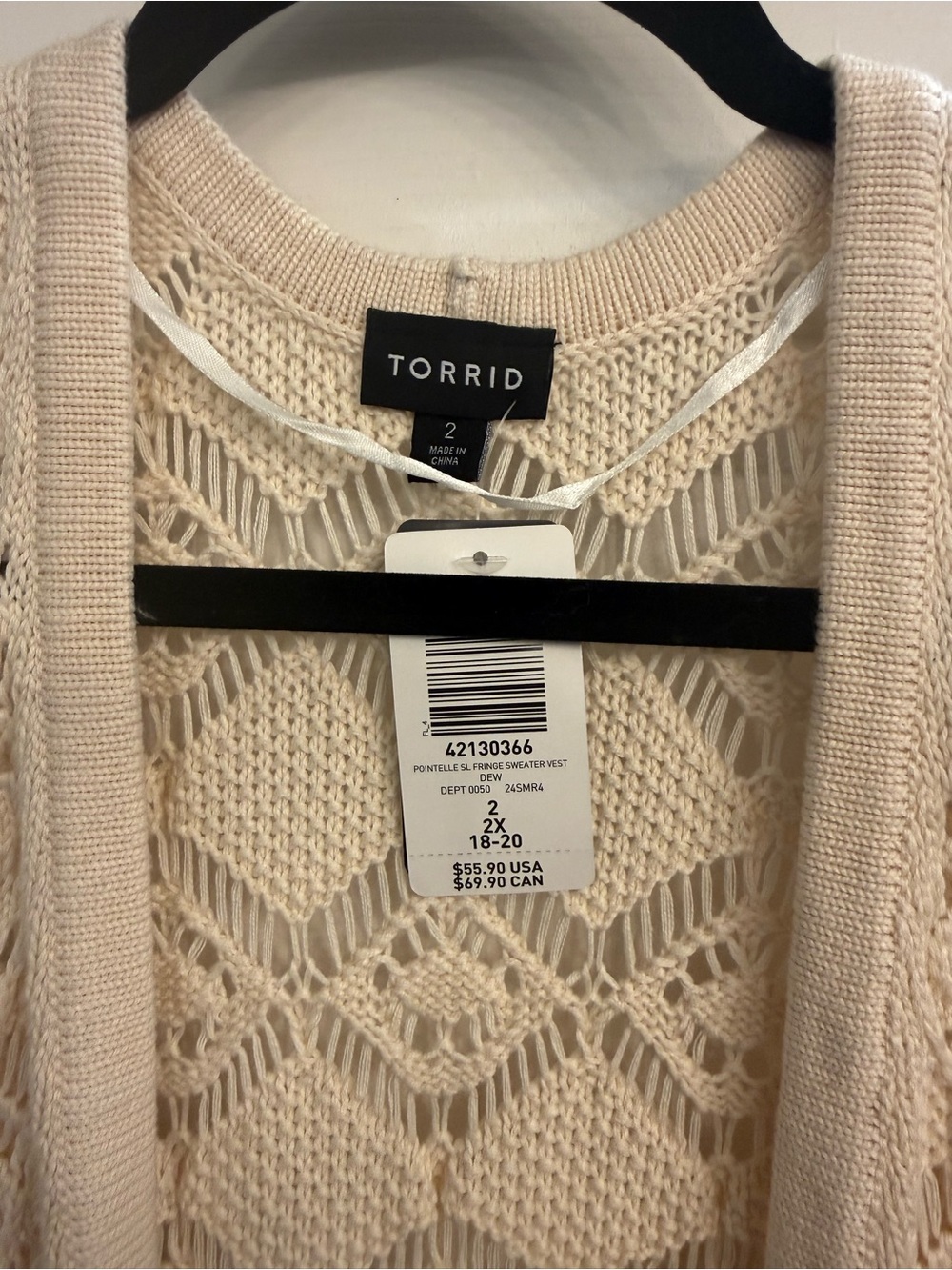 Torrid Ivory Crochet Fringe Sweater Vest - Picture 4 of 6